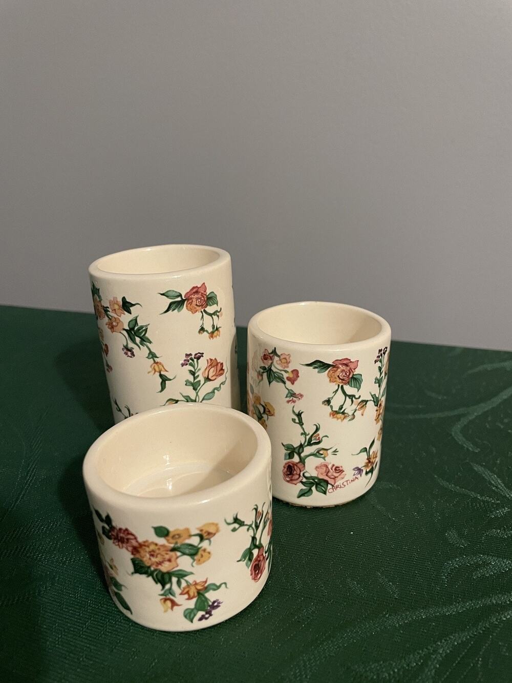 Vintage VTG Ceramic Floral Tealight Candle Holders Set 3 Cottagecore Grandmacore